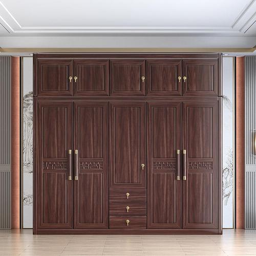 Black gold solid wood wardrobe three, four and five doors modern simple large wardrobe new Chinese style bedroom storage storage cabinet furniture