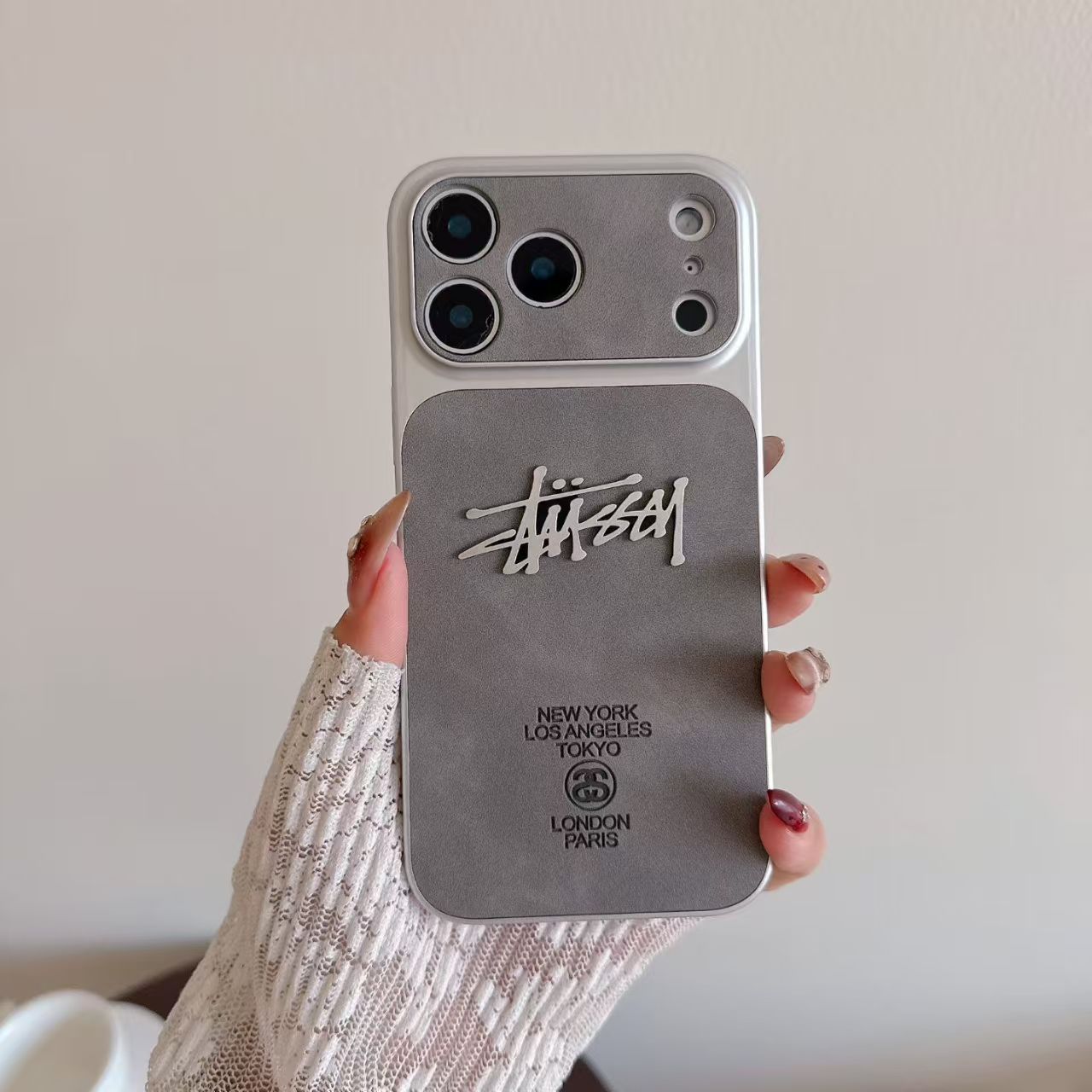 Stussy Suede Case for iPhone 15 Pro Max Grey