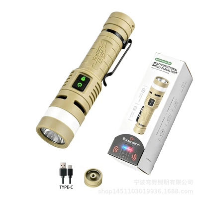 New cross-border ultra-bright long-life LED flashlight for camping, rechargeable with alarm indicator, portable tactical flashlight for exploration (UV fənərlər) - new-model-of-warning-light-bare-lamp-c-mount-warning-light-buzzer-alarm-rear-bracket-hole