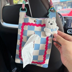 Car-mounted tissue box, cute ins-style car seat back tissue hanging bag, car tissue box, car interior decoration accessories