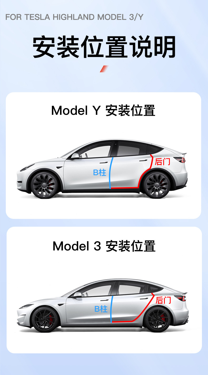 Suitable for Tesla's New Version of Model 3Y Soundproof Sealing Strip B-Pillar Soundproofing and Noise Reduction Strip New Car Accessories