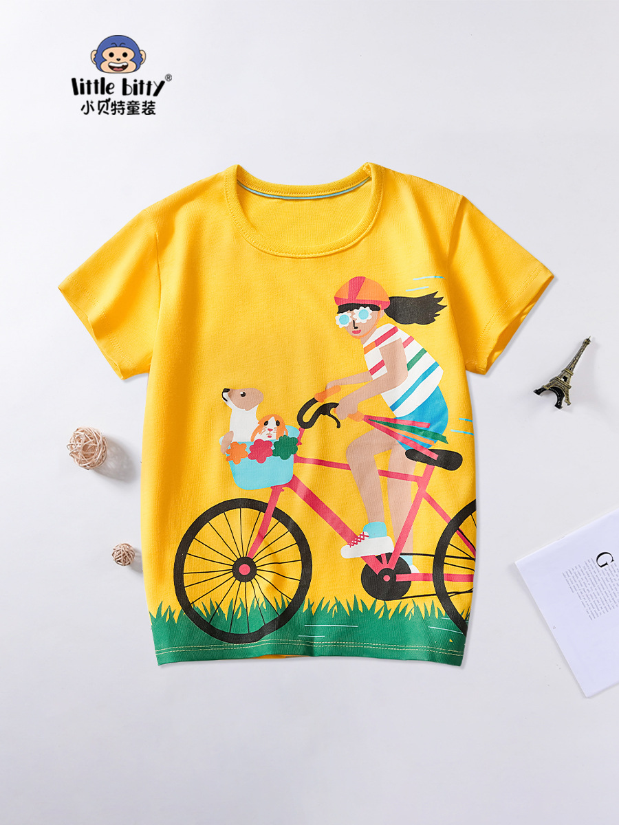 2025 Summer New Kidsren's T-Shirts Cartoon Cute Printed Short-Sleeved Tops Factory Kidsren's T-Shirts European and American Style