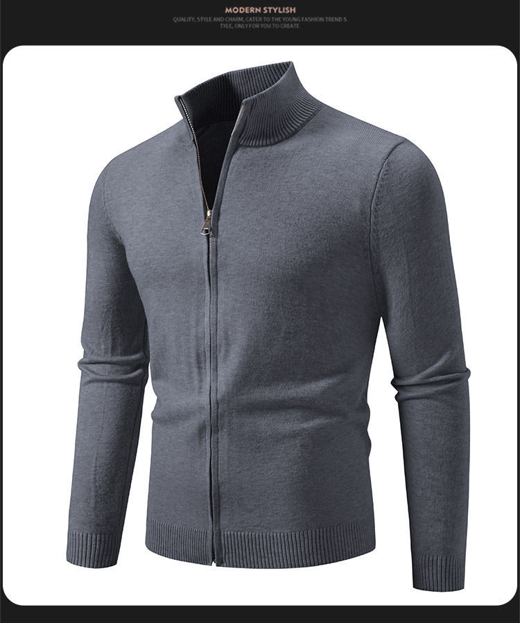 Slim Fit Zip Up Knit Cardigan For Men Modern Stand Collar Pullover_voghion.com