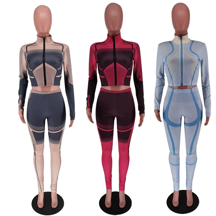 315g Weight Long Sleeve Sleeve Length Spandex, Polyester Fabric Type Pant Co-ord Set Sets Type 2 Pieces Set Quantity Sports Occasion Standing Collar Neckline Sports Function Skinny Fit Type Geometric Pattern Autumn Season Women's Gender Sports Style Sports Women's Sports Geometric Spandex Polyester Pant Co-ord Set Pants Sets 33