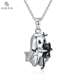 欧美跨境亚马逊新品万圣节饰品黑白灰幽灵黑猫吊坠简约时尚