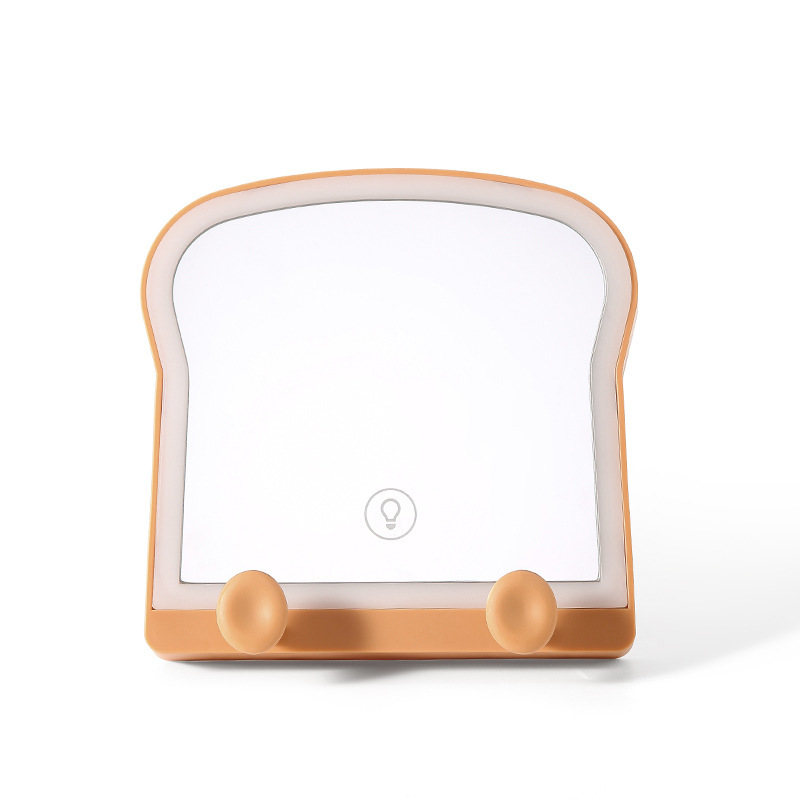led pan tostado espejo de maquillaje con lámpara de escritorio soporte de escritorio plegable almacenar espejo de plástico doméstico