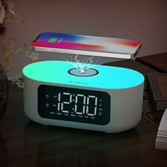 2024新型ハイエンドグレー布芸のカラフルな雰囲気の律動照明bluetooth高品質音響無線充電目覚まし時計