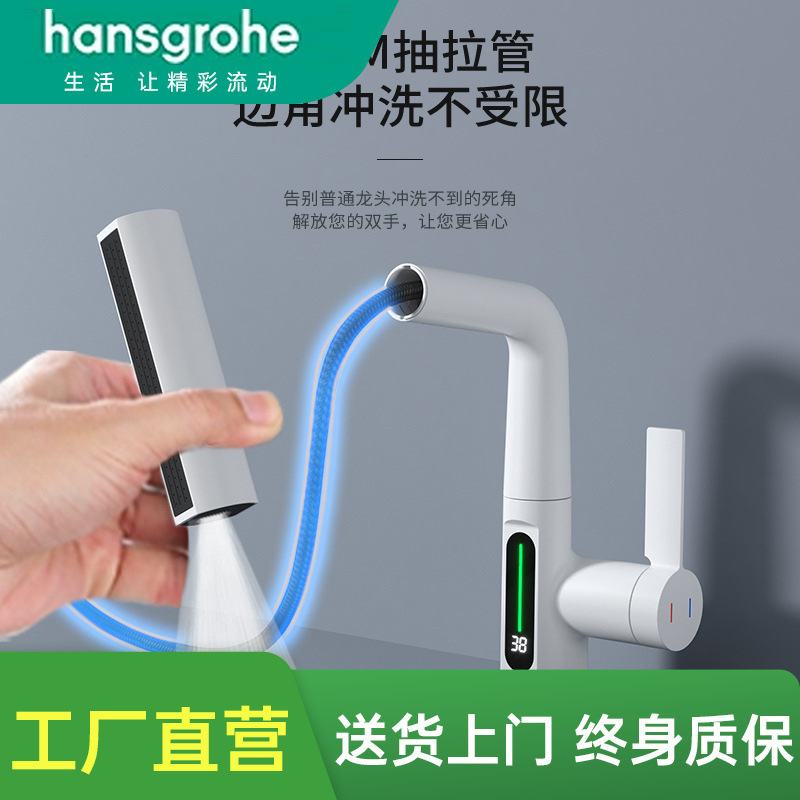 Hansgrohe White Snow Mountain White Pull-Out Washbasin Retractable Hot and Cold Bathroom Sink