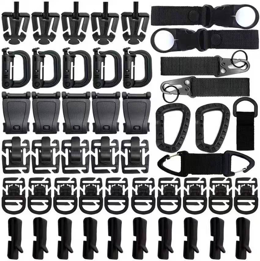 48Pcs Outdoor Tactical Buckle Set Outdoor Carabiner Military Fan Backpack Buckle Nylon Webbing Buckle
