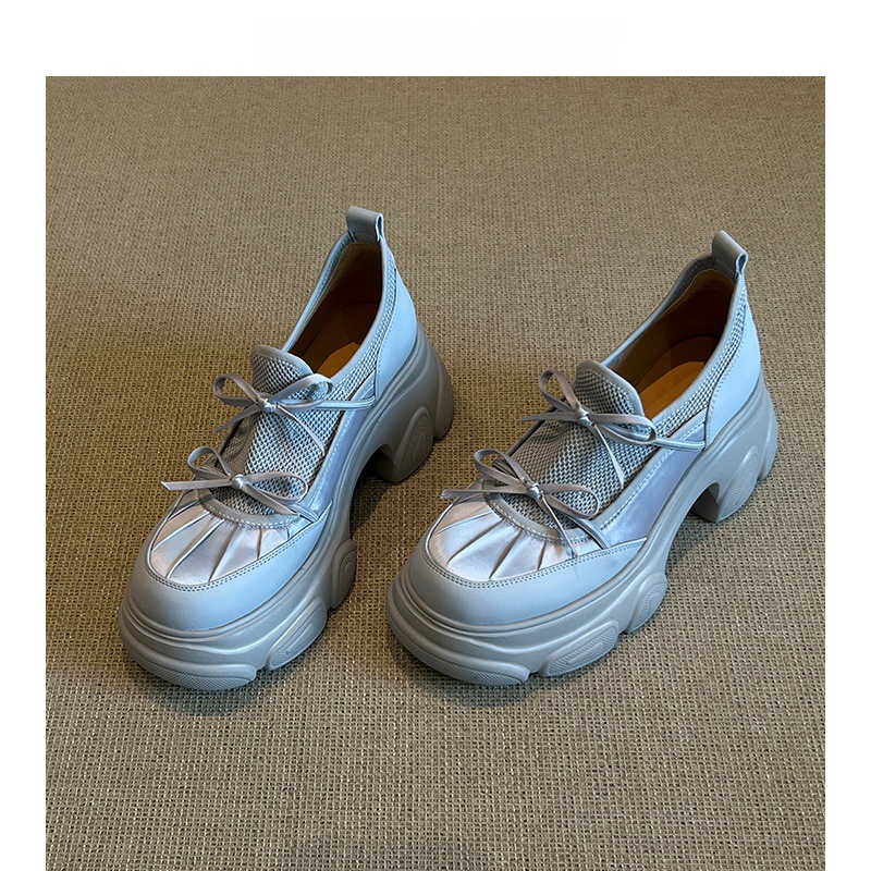 小众复古厚底小个子松糕鞋2025秋冬新款百搭蝴蝶结系带时尚单鞋女