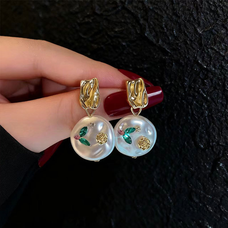 莫奈花园巴洛克珍珠耳钉女小众设计感独特气质耳环高级感轻奢耳饰|undefined