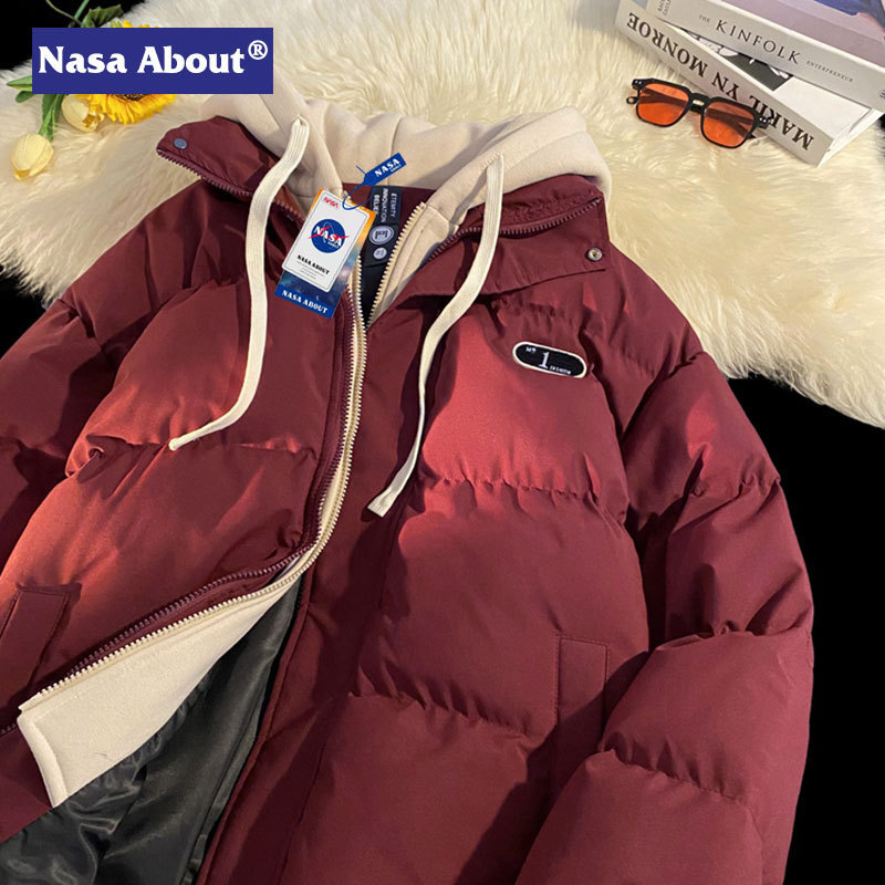 La NASA anti-temporada abrigo de algodón acolchado falso de dos piezas con capucha Jinjiang abrigo de algodón acolchado para hombres y mujeres mismo invierno engrosado abrigo de pan abrigo de algodón acolchado