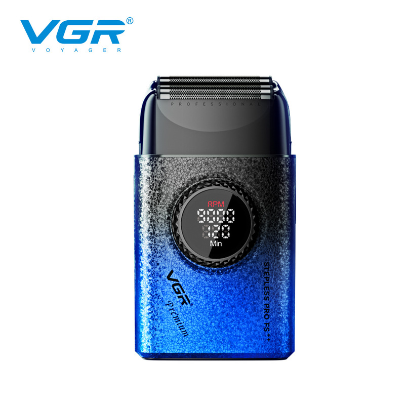 Vgr377Blue Cross-Border Reciprocating Shaver with Gradient Digital Display for Men, Beard Trimmer, Hair Salon Whitening Device