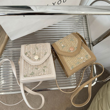 草编小包包女2023新款复古刺绣文艺编织包森系田园ins竖款小方包