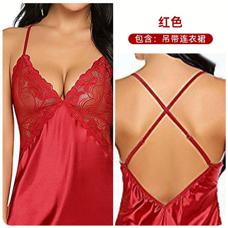 Comercio exterior de Europa y América sexy lencería sexy imitación de hielo de seda espalda Cruz Correa camisón sexy traje