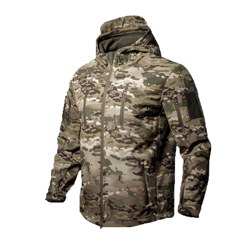 Táctica de invierno abrigo de cáscara suave al aire libre impermeable a prueba de viento con terciopelo calentador traje de montaña