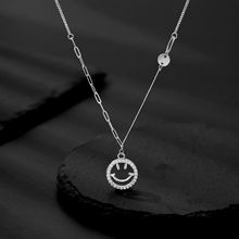 S925纯银微笑项链女韩版镶钻表情包笑脸吊坠气质百搭项饰一件代发