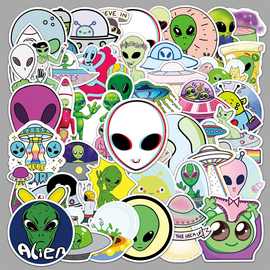 50张外星人涂鸦贴纸  个性卡通UFO贴纸 DIY滑板车行李箱贴纸批发