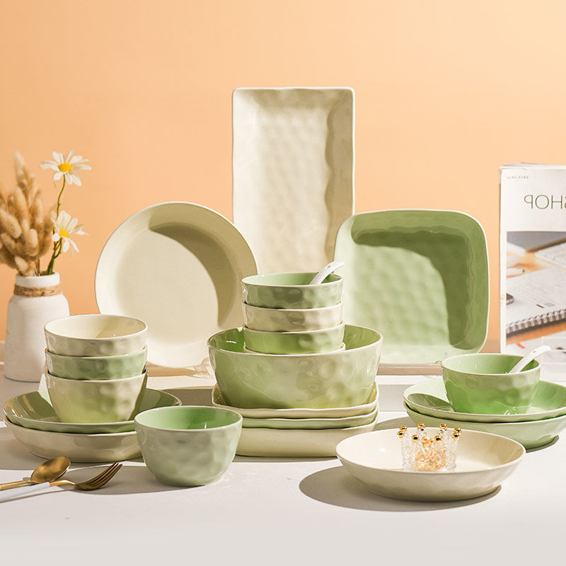 Cream-Colored Bowl and Plate Set for Home Use, High-End Bowlware and Tableware, Available in Bulk Starting from One Piece