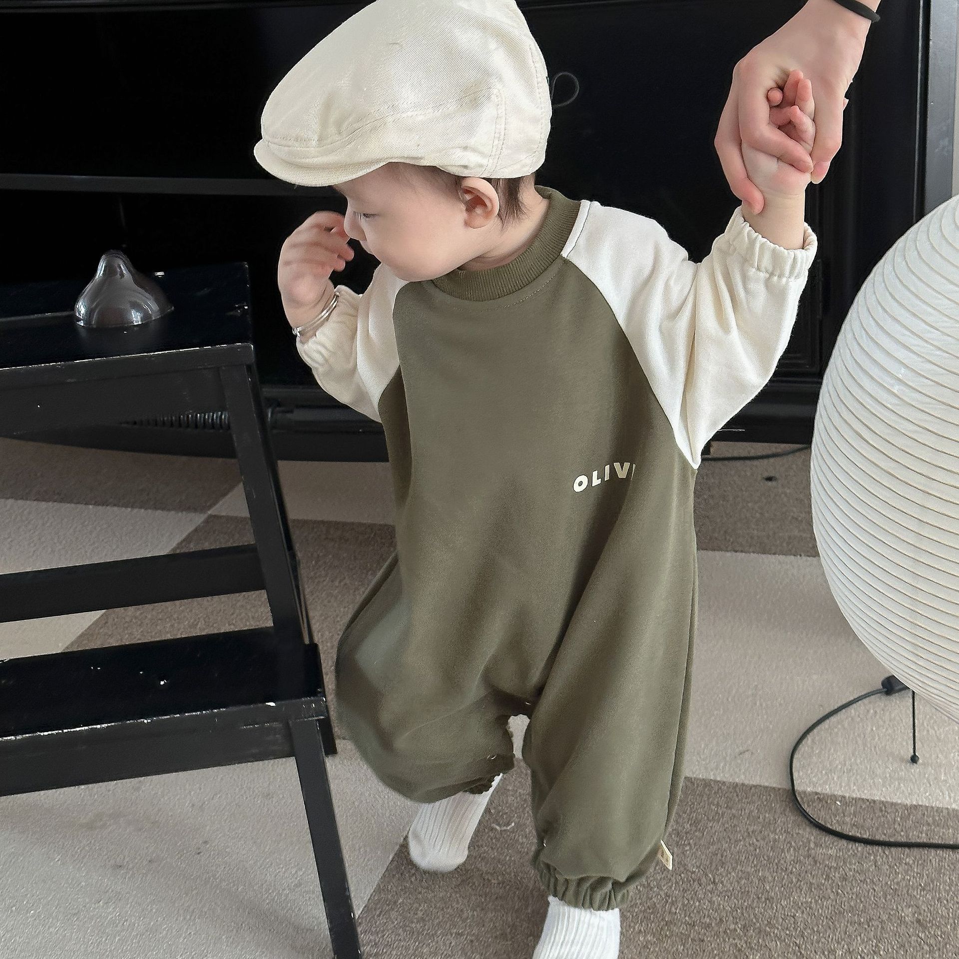 Mono de manga de color de contraste de bebé estilo de otoño ropa para niños coreanos bebé otoño niño bolso pedo mamelero niñas ropa de otoño