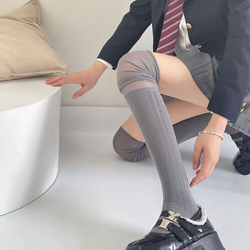 Autumn and winter Korean style simple and versatile design splicing solid color over-the-knee pure lust style vertical pattern slimming high socks set trendy socks