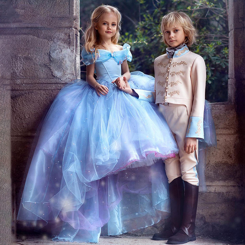 Mother & Kids Little Girl's Elegant Cinderella Evening Gown With Train And Tutu Skirt Party Performance Birthday【Pre-sale | Ships In 15 Days】_voghion.com