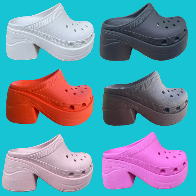 Cross Puff Mermaid Clogs Retro Women's High Heel Chunky Heel Closed-Toe Slippers Outdoor Beach Shoes Outdoor Style