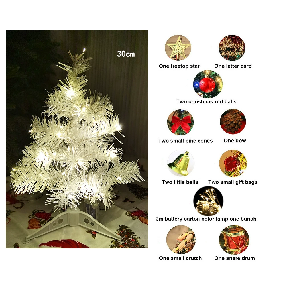 Мини-елка-табличная Christmas, 30 см, предварительно украшена игрушками и светодиодной гирляндой (батареи не включены)