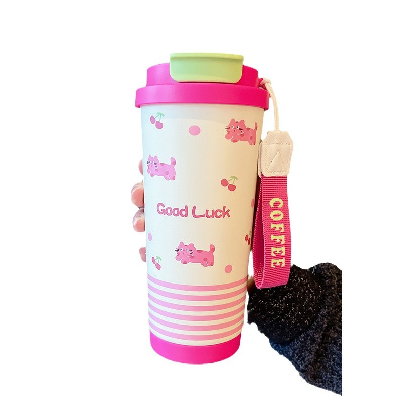 Taza de café simple y elegante Taza de vacío de patrón de color sólido 316 linda chica portátil 2024 nueva taza de agua de gran capacidad