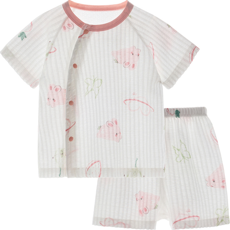 Traje de manga corta para bebé, conjunto de verano fino y transpirable para niños, conjunto de dos piezas para niños y niñas, ropa de bebé image 5