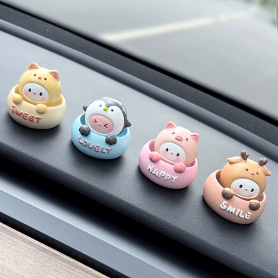 Car ornaments — Ornaments, Cute Shaking Head Animal - cheese-meow-blue-penguin-pink-pig-milk-coffee-deer