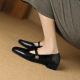 Cowhide T-Buckle Low Heel Square Mary Jane Shoes 2025 Spring French Style Retro Good Wearing Commuter Women's Shoes