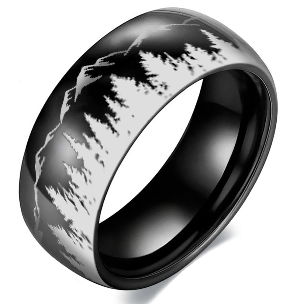 Europa y América suministro de montaña bosque hombres acero inoxidable anillo paisaje al aire libre Amazon eBay deseo Venta caliente