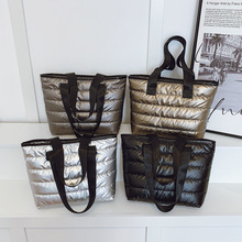 2025冬季休闲慵懒风洋气手提宽肩带斜挎包女太空棉绣线大容量包包