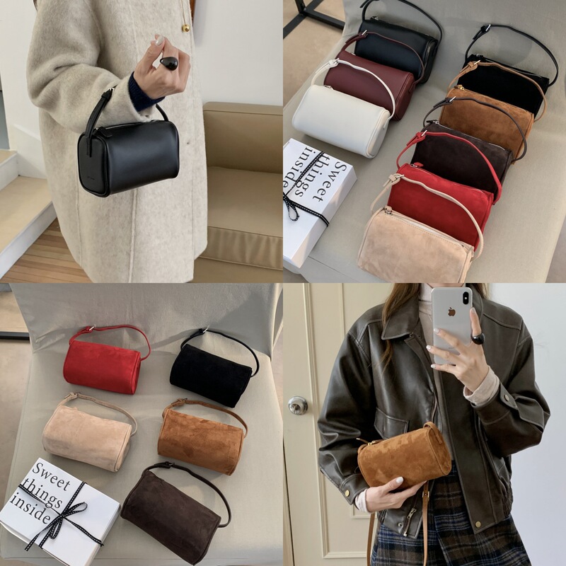 Niche the pen holder bag suede underarm bag 90s bag mini small square bag row leather portable pen bag