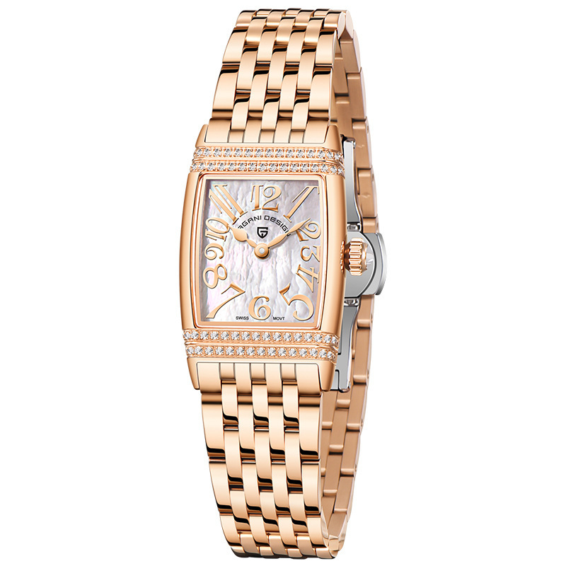 PAGANI bojiani PD1737 mujeres de moda creativa berma placa rhinestone reloj cuadrado Acero inoxidable impermeable reloj