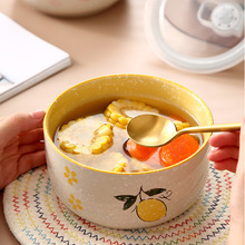 景德镇创意陶瓷泡面碗带盖大号可爱泡面杯碗卡通早餐杯微波炉面碗