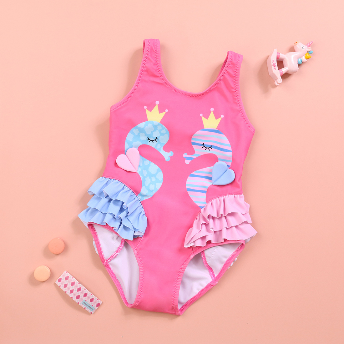 New Girls One-Piece Swimsuit Cute Ruffled Cartoon Baby Girl Swimsuit High Quality Comfortable High Elastic High Quality