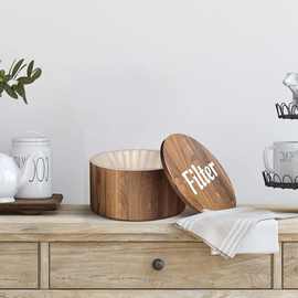 跨境木质咖啡滤纸收纳盒实木尘滤纸收纳盒圆形滤纸咖啡豆储存盒