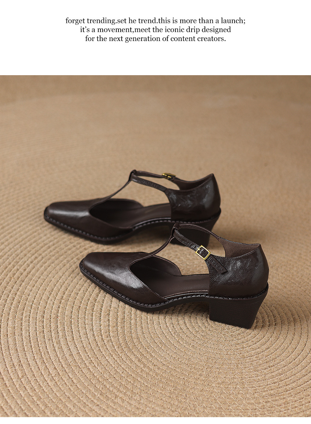 Sandal nữ quai ngang chữ T mũi nhọn gót vuông phong cách Anh retro — màu nâu chi tiết 22