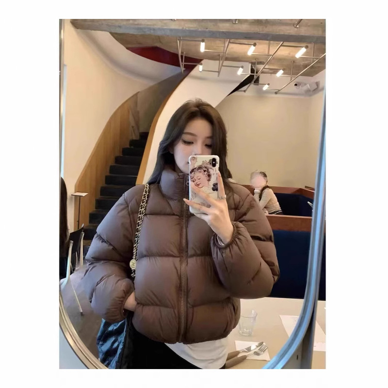 Kendou Short down Jacket for Women 2025 New Style, Thick Loose Puffer Jacket with Stand Collar, Winter Coat in Brown