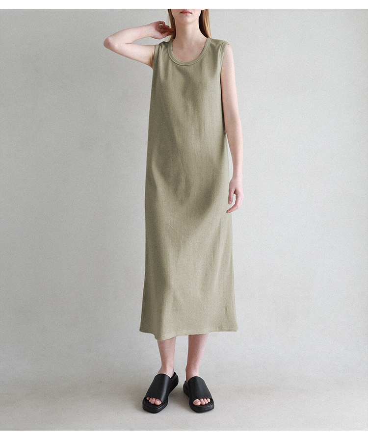 Sleeveless Dress French Waffle Texture Skin Friendly Vest Dress Simple Thin A line Maxi Dress Women Clothing