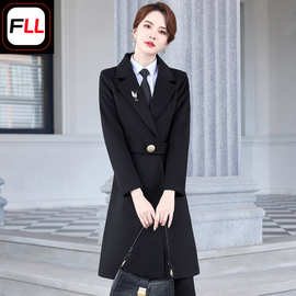 职业大衣秋冬毛呢加棉加厚保暖银行大堂经理销售前台接待工作服女
