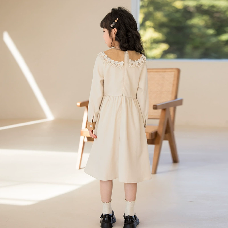 Autumn dress, fashionable bow tie, long-sleeve for leisure, skirt, western style, for teenagers
