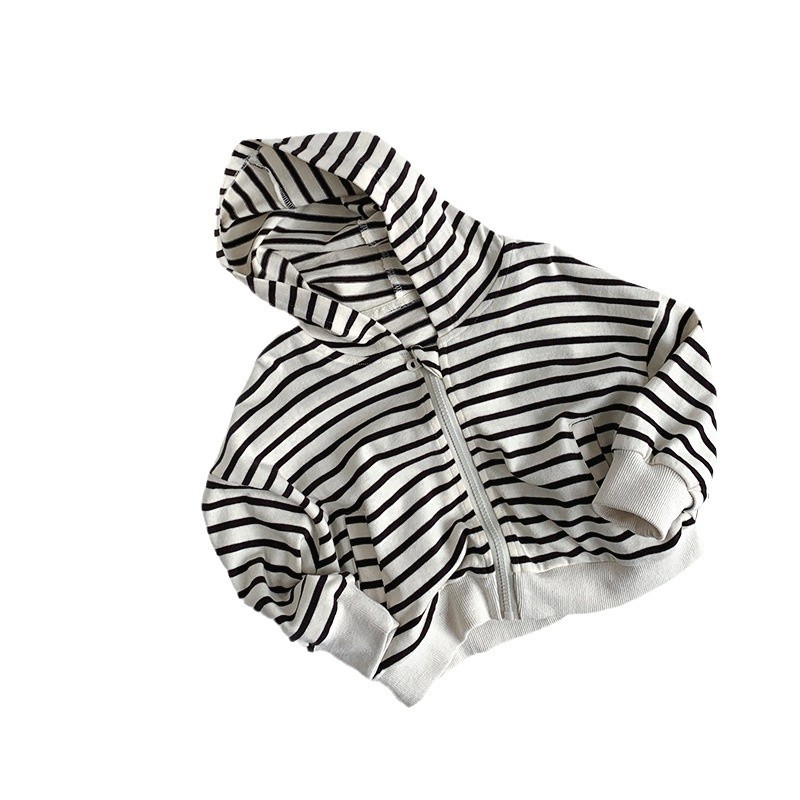 Chaqueta a rayas para niños y niñas en primavera con control de rayas 2025 nuevos bebés y niños tops con capucha casuales coreanos