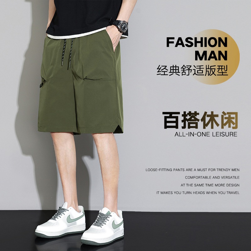 2025 New American Casual Workwear Men's Straight Loose Versatile Sports Multi-Pocket Trendy Brand Shorts