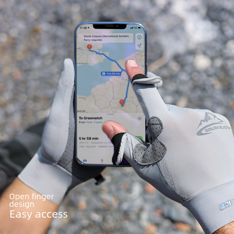 Ice Silk sun protection gloves men's summer UV protection outdoor sports fishing gloves non-slip open finger touch screen XG59_maomaolike.com