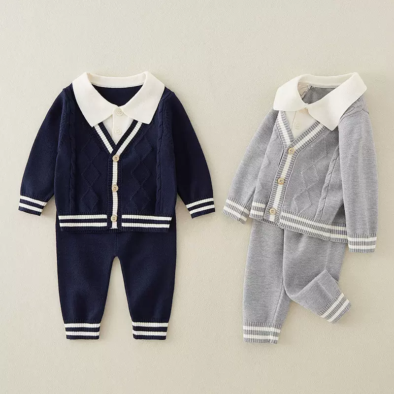 婴幼儿衣服男童两件套装宝宝毛衣长袖上衣长裤子洋气休闲毛线套装
