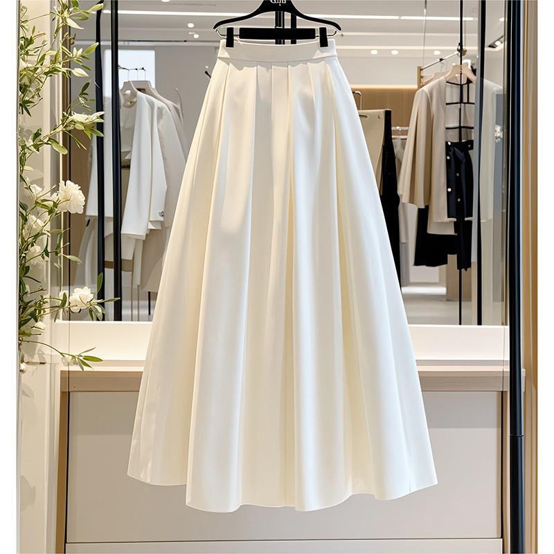 Spring 2025 New Style Elegant Pendant White Mid-length High Waist A- line Skirt for Women