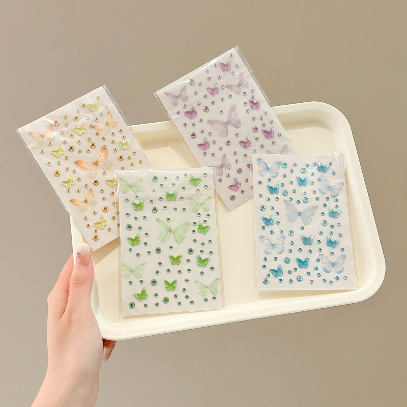Transfronterizos niños espectáculo estereoscópico mariposa cara pegatinas de diamantes maquillaje de ojos brillante pegatinas faciales joyas faciales pegatinas de perforación